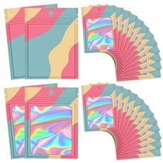 투명 창이 있는 재밀봉 가능한 백 100개 홀로그램 다양한 색상 포장 투명 소규모 비즈니스 파티 마일라 지퍼락 백 11.9 x 19.8cm4.7 x 7.8인치 168774, 색상 1, 5.5x7.8 Inch