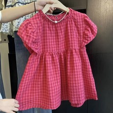 레드체크무늬 블라우스, S, 주요 그림 색상