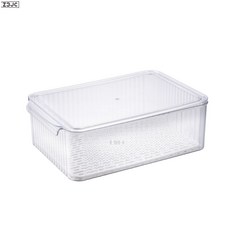 Z3JC 豎紋透明冰箱收納盒 水果蔬菜濾水籃組合家用廚房食品級pet保鮮盒, 1個, 大:如圖