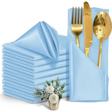 냅킨 12PCS 레드 30x30cm 실키 세탁가능 파티 새틴 웨딩 소프트, 12개, 12pcs sky blue