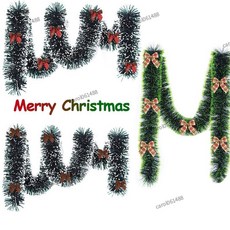 聖誕裝飾 2米聖誕花環 深綠色白色邊緣人造花環 派對牆壁裝飾, 深綠色邊緣,配 6 個紅色蝴蝶結, 1個