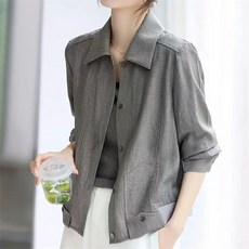 AOKADA 여성 봄 가을 루즈핏 카라넥 캐쥬얼 세미 정장 자켓 아우터