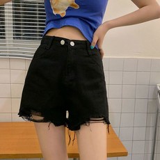 여성 하이웨스트 디스트로이드 데님 반바지 여름 얇은 와이드 핫팬츠 캐주얼 바지250604zhy