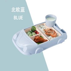竹纖維汽車兒童餐盤 兒童學習餐盤 兒童餐盒 副食品 兒童餐具 杯子 用餐學習 餐盤 竹纖維餐盤組, 1個, 竹纖維汽車兒童餐盤(北歐藍), 北歐藍, 竹纖維汽車兒童餐盤(北歐藍)
