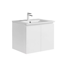 簡約白色壁掛式浴室櫃，雙門儲物設計，節省空間易清潔，打造整潔舒適浴室空間, 白色 陶瓷盆+浴櫃(無側櫃), 1個