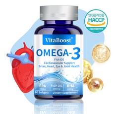 오메가3 1000mg 오일 생선유 DHA EPA 피쉬 소프트젤 혈행혈중개선 건조한 눈 개선 기억력 개선 뼈 관절 건강 캡슐, 1개, 60정
