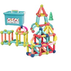 磁力棒益智拼裝玩具 3D大顆磁鐵積木 225件套, 彩虹色225件套 送收納盒, 1套