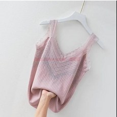 레이스 V넥 제품 민소매탑 캐미솔 얇은내의 여성용 언더웨어 속옷, 11.핑크 L