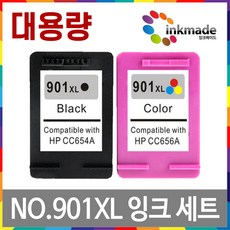 HP901XL 재생 잉크 세트 HP officejet 4500 J4580 J4660 CC654AA CC656AA, 1개