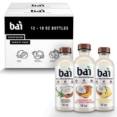Bai 항산화 주입 물 음료 몰로카이 코코넛 비타민 C 및 인공 감미료 없음 500ml(18액량 온스) 병 12팩, 코코넛 버라이어티 팩, 500ml