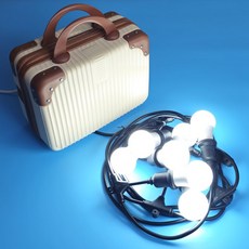 캠핑 파티라이트+하드케이스 풀세트 오징어등 스트링라이트 볼전구 야외파티등 7구 10구 줄조명, 베이지+주광색, 1세트, 5.5M