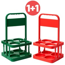 4구 커피 캐리어 다회용 접이식 테이크아웃 맥주 음료 텀블러 캐리어, 1세트, 레드+그린