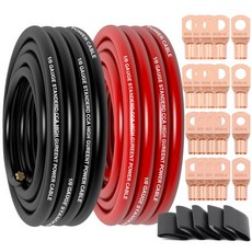 10 게이지 와이어 CCA 20피트 검은색빨간색 각각 차량용 주 전선 키트 250A ANL 퓨즈 12인치 케이블 분할 슬리빙 배터리 자동차 앰프 전원 접지선 설치 배선, 20FT+20FT