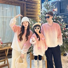 휴먼러브 겨울 패밀리룩 남녀공용 파스텔 그라데이션 기모 하트 맨투맨 돌 촬영 가족 커플룩