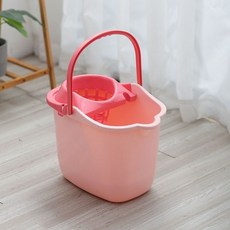 家用手動擠水拖把桶 壓地拖桶 塑料旋轉擰水墩布桶, 1個, 特厚 粉紅色