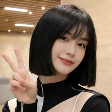 Novah 여성 내추럴 스트레이트 단발 통가발 앞머리 보브컷 패션 가발 가발망 포함, 1개, 브라운블랙