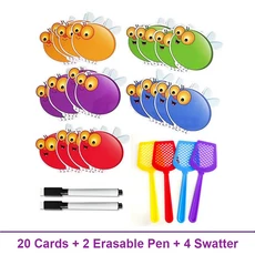 교구 건식 지울 수 있는 플라이 카드 빈 카드 유치원용 스와트 게임 몬테소리 교육 장난감 DIY 학습 카드 교육 보조 도구, 2)Cards and Swatters