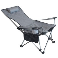 누울 수 있는 캠핑 낚시 의자 접이식 발받침 안락 체어, 1인용, 그레이 원단 대형 좌식