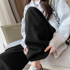 杜達女孩 軟綿羊絨雲朵毛巾褲 高腰闊腿休閒長褲