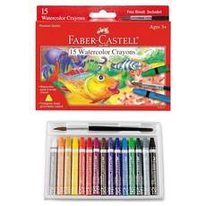 Faber-Castell 붓이 달린 수채화 크레용 15가지 색상 - 아동용 프리미엄 품질 미술 용품, Faber-Castell 붓이 달린 수채화 크레용, 1