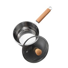 家用寶寶輔食不鏽鋼奶鍋 一鍋多用, 18CM奶鍋 實木手柄, 1個, 燃磁通用奶鍋