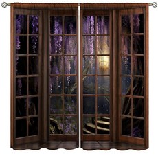 DKMQQUL 판타지 숲 등나무 커튼 나무 창문 풍경 매혹적인 원더랜드 퍼플 꽃 랜턴 자연 드레이프 거실 사무실 침실 주방 트리트먼트 106.7 x 114.4cm(42 45