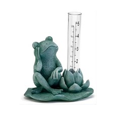The Bridge Collection 개구리 레인 게이지 정원 조각상 - 나뭇잎 베이스가 있는 장식용 홀딩 야외 마당 장식 및 기능성 액센트 105840, The Bridge Collection 개구리 레인 게