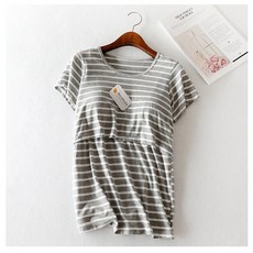 BABYSHARE時尚孕婦裝 莫代爾條紋附胸墊短袖哺乳衣 親膚透氣 方便哺乳