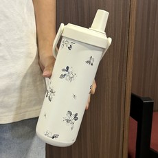 簡約款梔子花奶茶保溫杯不鏽鋼大容量高顏值水杯便攜式杯子, 1個, 1L, 梔子花:750ML