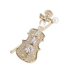 캐주얼한 정장 의상 합금 액세서리를 위한 스타일리시한 라인스톤 바이올린 핀 레트로 스타일의 뮤지컬 주얼리 문구, 골드 2