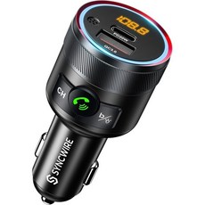 Syncwire 블루투스 54 FM 송신기 차량용 38W PD QC30 듀얼 USB 충전 차량 어댑터 마이크 베이스 사운드 MP3 음악 플레이어 키트 핸즈프리 통화, Black, 검정