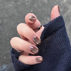 穿戴甲片高級感秋季貓眼紫邊愛心法式美甲片可拆卸爆款假指甲貼片, 1個, BY1696棕發春意:工具包款