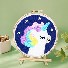 戳戳繡 DIY 材料包 手工毛線畫裝飾畫 附繡框, 1個, 桔色 星空獨角獸+筆