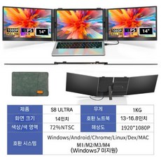 노트북 확장 모니터 스크린 컴퓨터 디스플레이 화면 16인치, 15.6인치, 14인치S8ULTRAType-c연결