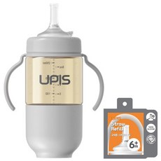 UPIS 保寧 PPSU雙耳吸管水杯+替換吸管組, Warm Gray, 1組