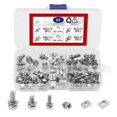 64개 박스 스테인리스 스틸 M6X12 16 볼트 세트 바이크 키트 스크류 배터리 터미널 오토바이 ATV M5X10 14 너트 스쿠터용 사각, 1 box