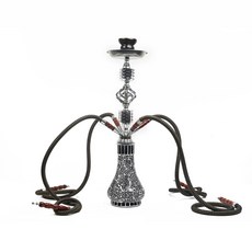 雙管四管阿拉伯水煙壺套裝中號馬賽克玻璃菸斗金屬配件, 1個, 黑色中號馬賽克壺:雙管