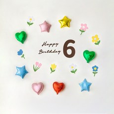 해피제이니 플라워 숫자 생일레터링 펠트 하트 별 호일풍선 생일파티 세트, 1세트, 플라워 숫자6