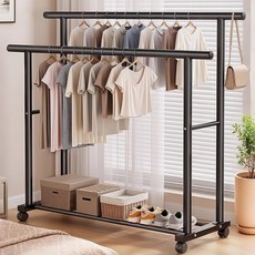 튼튼한 2단 이동식행거 하단 수납 대용량 수납공간 옷걸이 스탠드 행거