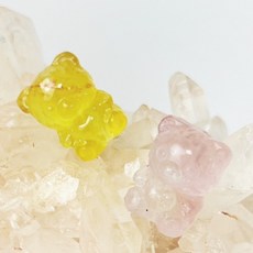 小熊螢石雕刻件 粉嫩軟糖造型 療癒系 手串孔1.7cm (隨機出貨), 1個