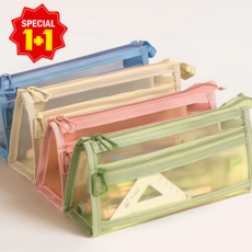 루메이드 1+1 파스텔 다용도 투명 메쉬 삼각 필통 화장품 파우치 2p, 2개, 블루