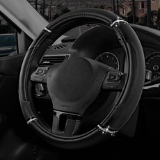 로드 컴포트 가죽 스티어링 휠 커버 - PVC 가죽으로 제작 미끄럼 방지 유니버설 핏 14 1/2인치 ~ 15인치 블랙, 검정