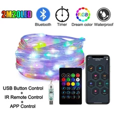 크리스마스 조명 요정 문자열 빛 블루투스 연결 USB 플러그 LED 갈 랜드 꽃 홈 파티 트리 장식, 04 2M20led, 1개