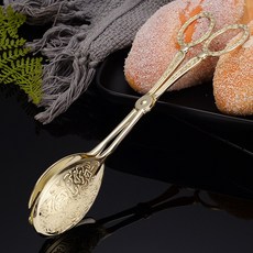 DFMEI 歐式合金蛋糕夾 韓式燒烤夾多用途食品夾麪包夾自助餐夾水果夾, 1個, 金色圓夾:如圖