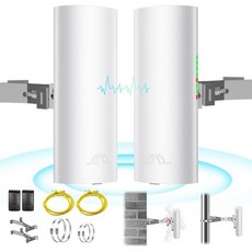 5.8GHz 포인트 투 야외 무선 브리지 2개의 100 Mbps 포트 및 브라켓 마운트 와이파이 이더넷 스타링크 확장기 12 dBi 안테나 2KM 전송 거리 3세대 라우터용, CPE370 Wireless Bridge with Mo