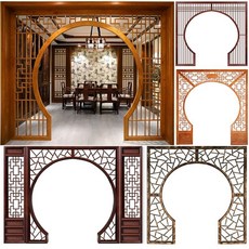【格森】木鵰月洞門中式隔斷月亮門鬆木實木花格圓拱門博古架仿古屏風, 樟子松/菠蘿格/白蠟木/紅花梨木
