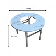 스테인리스 접이식 캠핑 바비큐 테이블 휴대용 야외용 철제 폴딩 다과상 노점 매대 판매대, 화이트 원형 테이블 80x55cm 구멍 37.5cm