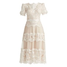 타다시쇼지 벨라인 레이스 리본 미디 드레스