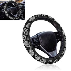 [ 703733 ] Sodcay 자동차 핸들 보호 커버 1개 지름 38.1cm(15인치) 스컬 프린트 디자인 액세서리 내열성 세탁 가능한 커버 대부분의 자동차에 범용 (블