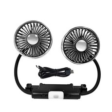 Lskioer 듀얼 헤드 자동차 팬 USB 전원 3단계 속도 조절 가능한 360° 회전 가능한 냉각 에어 팬 대시보드 SUV RV 트럭 세단 홈 오피스용 LED 조명 2, Lskioer 듀얼 헤드 자동차 팬 USB 전원, 3단